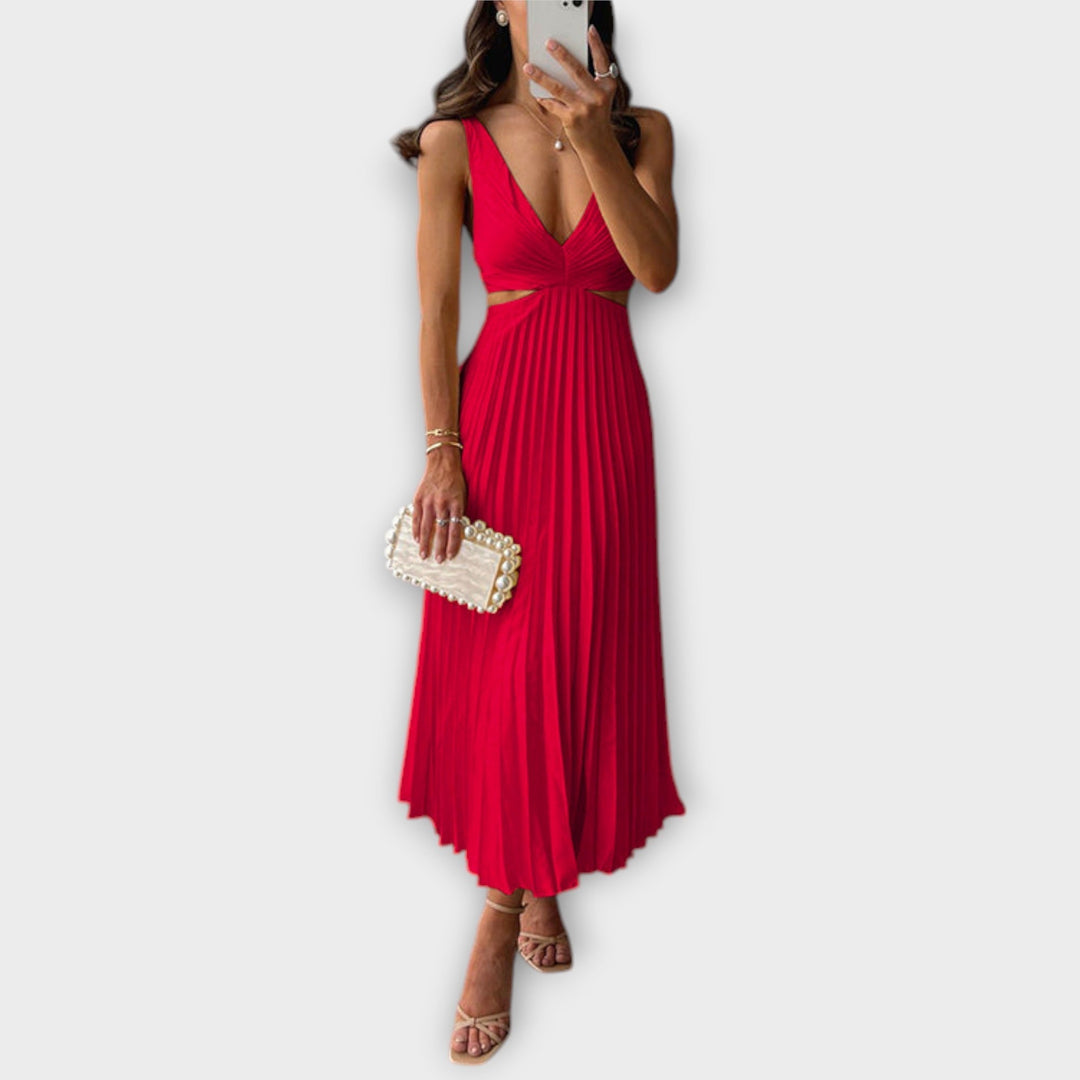 Elegant Midi Evening Dress with Pleats