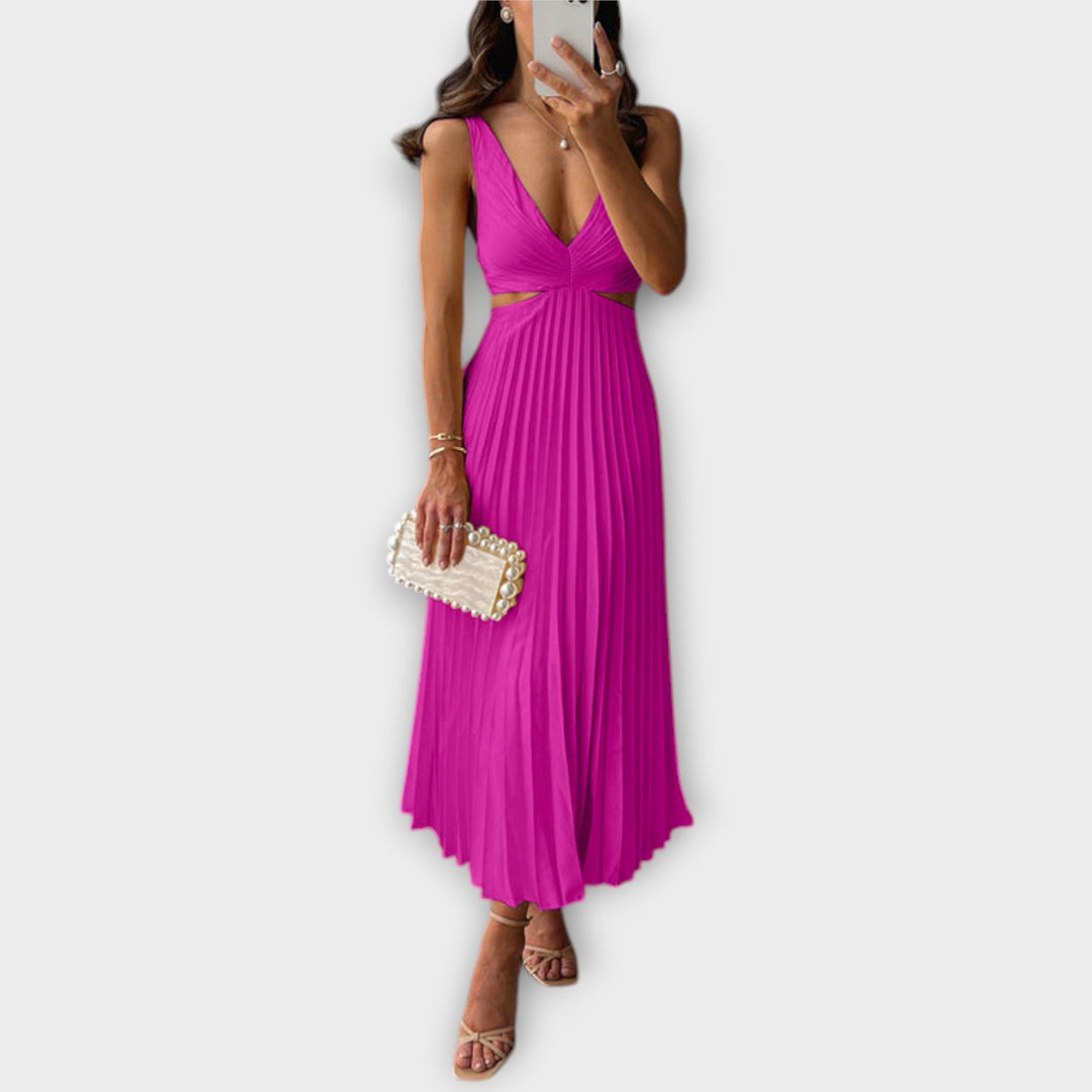 Elegant Midi Evening Dress with Pleats