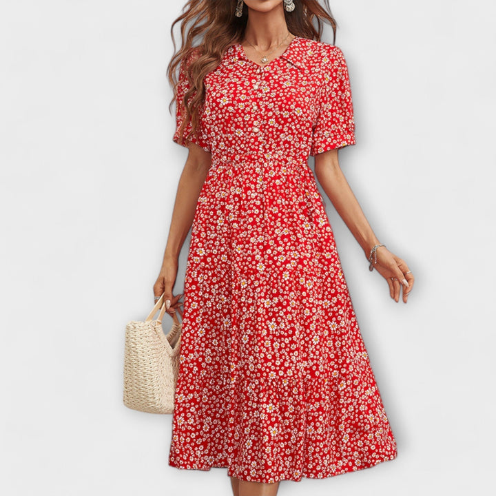 Dress with Round Neck and Floral Pattern