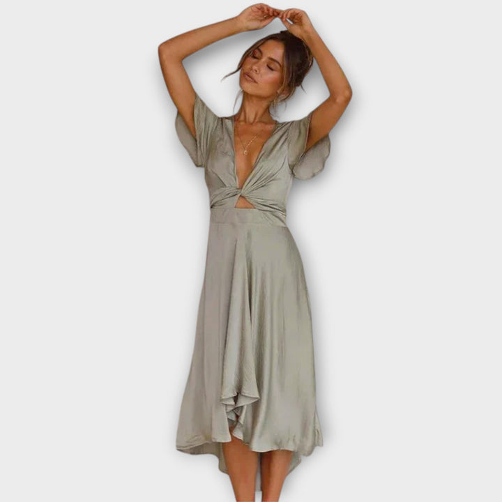 Margret - Elegant V-neck Midi Dress